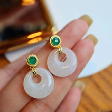 Load image into Gallery viewer, Designer Original Craftsmanship Inlaid Natural Fine White Jade Earrings Luxury Ladies Silver Jewelry
