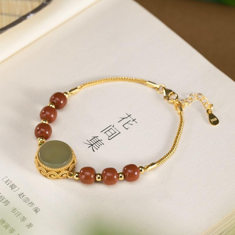 Designer Original Fine Jade Southern Red Agate Open Sachet Bracelet Lady‘s Jewelry