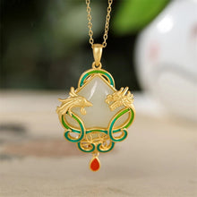 Load image into Gallery viewer, Designer Original Inlaid Dragon and Phoenix Natural Fine Jade Necklace Pendant Vintage Style Ladies Jewelry
