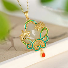 Load image into Gallery viewer, Designer Original Inlaid Dragon and Phoenix Natural Fine Jade Necklace Pendant Vintage Style Ladies Jewelry
