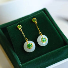 Load image into Gallery viewer, Designer Original Ancient Golden Inlaid White Jade Earrings Vintage Style Elegant Ladies Silver Jewelry
