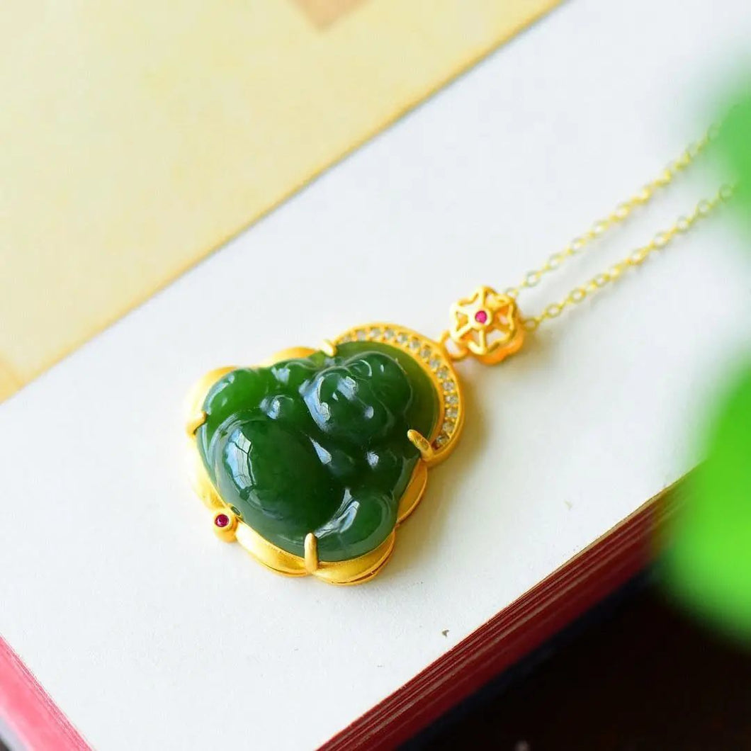 Lokaloca Original Natural Fine Jade Buddha Pendant Necklace