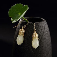 Load image into Gallery viewer, Designer Original Inlaid Natural Fine Jade Flower Earrings Exquisite Ladies Silver Jewelry
