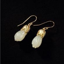 Load image into Gallery viewer, Designer Original Inlaid Natural Fine Jade Flower Earrings Exquisite Ladies Silver Jewelry
