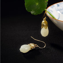 Load image into Gallery viewer, Designer Original Inlaid Natural Fine Jade Flower Earrings Exquisite Ladies Silver Jewelry
