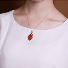 Load image into Gallery viewer, Designer Original Antique Silver Inlaid Natural Southern Red Agate Leaf Pendant Necklace Ladies Exquisite Jewelry
