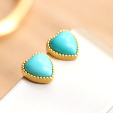 Load image into Gallery viewer, Designer Original Blue Turquoise Heart-shaped Earrings Delicate and Elegant Silver Jewelry for Girls
