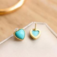 Load image into Gallery viewer, Designer Original Blue Turquoise Heart-shaped Earrings Delicate and Elegant Silver Jewelry for Girls
