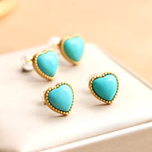 Load image into Gallery viewer, Designer Original Blue Turquoise Heart-shaped Earrings Delicate and Elegant Silver Jewelry for Girls
