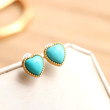 Load image into Gallery viewer, Designer Original Blue Turquoise Heart-shaped Earrings Delicate and Elegant Silver Jewelry for Girls
