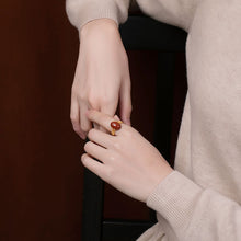 Load image into Gallery viewer, Designer Original Classic Southern Red Agate Opening Adjustable Gilt Ring Exquisite Lady Silver Jewelry
