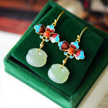 Load image into Gallery viewer, Designer Original New Enamel Porcelain Gilt Natural Fine Jade Earrings Retro Exquisite Ladies Silver Jewelry
