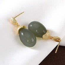 Load image into Gallery viewer, Designer Original Inlaid Drop-shaped Fine Jade Earrings Vintage Style Ladies Jewelry
