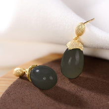 Load image into Gallery viewer, Designer Original Inlaid Drop-shaped Fine Jade Earrings Vintage Style Ladies Jewelry
