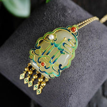 Load image into Gallery viewer, Designer Original Porcelain Inlaid Fine Jade Necklace Pendant Ethnic Boho Style Retro Ladies Jewelry
