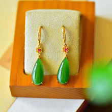 Load image into Gallery viewer, Lokaloca Original Flower Inlaid Drop-shaped Fine Jade Earrings
