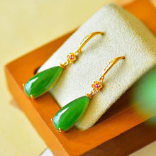 Load image into Gallery viewer, Lokaloca Original Flower Inlaid Drop-shaped Fine Jade Earrings
