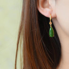 Load image into Gallery viewer, Lokaloca Original Flower Inlaid Drop-shaped Fine Jade Earrings
