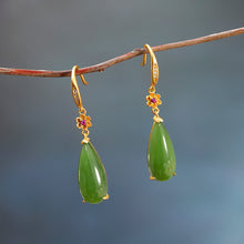 Load image into Gallery viewer, Lokaloca Original Flower Inlaid Drop-shaped Fine Jade Earrings
