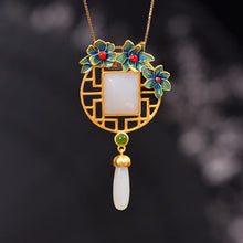 Load image into Gallery viewer, Designer Original Gilt Natural Fine White Jade Necklace Pendant Vintage Style Retro Ladies Silver Jewelry
