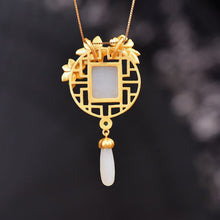 Load image into Gallery viewer, Designer Original Gilt Natural Fine White Jade Necklace Pendant Vintage Style Retro Ladies Silver Jewelry
