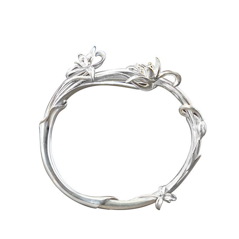 Designer Original Handmade Ethnic Style Orchid Silver Bracelet Ladies Exquisite Silver Jewelry