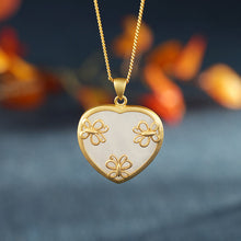 Load image into Gallery viewer, Designer Original Inlaid Natural Fine Jade Heart-shaped Necklace Pendant Elegant Lady Silver Jewelry
