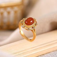 Load image into Gallery viewer, Designer Original Natural Fine Southern Red Agate Inlaid Opening Adjustable Ring Luxury Ladies Jewelry
