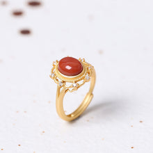 Load image into Gallery viewer, Designer Original Natural Fine Southern Red Agate Inlaid Opening Adjustable Ring Luxury Ladies Jewelry
