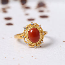 Load image into Gallery viewer, Designer Original Natural Fine Southern Red Agate Inlaid Opening Adjustable Ring Luxury Ladies Jewelry
