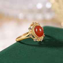 Load image into Gallery viewer, Designer Original Natural Fine Southern Red Agate Inlaid Opening Adjustable Ring Luxury Ladies Jewelry
