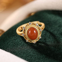 Load image into Gallery viewer, Designer Original Natural Fine Southern Red Agate Inlaid Opening Adjustable Ring Luxury Ladies Jewelry
