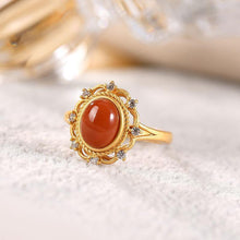 Load image into Gallery viewer, Designer Original Natural Fine Southern Red Agate Inlaid Opening Adjustable Ring Luxury Ladies Jewelry
