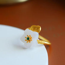 Load image into Gallery viewer, Designer Original Natural Fine White Jade Ancient Golden Flower Opening Adjustable Ring Luxury Ladies Jewelry
