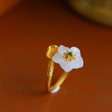 Load image into Gallery viewer, Designer Original Natural Fine White Jade Ancient Golden Flower Opening Adjustable Ring Luxury Ladies Jewelry
