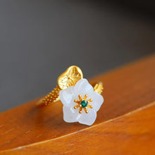 Load image into Gallery viewer, Designer Original Natural Fine White Jade Ancient Golden Flower Opening Adjustable Ring Luxury Ladies Jewelry
