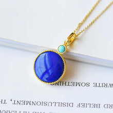 Load image into Gallery viewer, Designer Original Natural Fine Lapis Lazuli and Silver Inlaid Round Pendant Necklace Noble Ladies Jewelry
