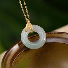 Load image into Gallery viewer, Designer Original Natural Fine Jade Bamboo Round Gilt Necklace Pendant Elegant Luxury Lady Silver Jewelry
