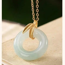 Load image into Gallery viewer, Designer Original Natural Fine Jade Bamboo Round Gilt Necklace Pendant Elegant Luxury Lady Silver Jewelry
