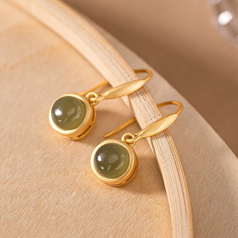 Designer Original Natural Fine Jade Earrings Ladies Exquisite Silver Jewelry