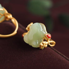 Load image into Gallery viewer, Designer Original Natural Fine Jade Frog Gilt Opening Adjustable Ring Fashion Ladies Jewelry
