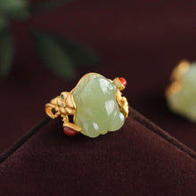 Load image into Gallery viewer, Designer Original Natural Fine Jade Frog Gilt Opening Adjustable Ring Fashion Ladies Jewelry
