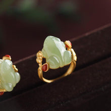 Load image into Gallery viewer, Designer Original Natural Fine Jade Frog Gilt Opening Adjustable Ring Fashion Ladies Jewelry
