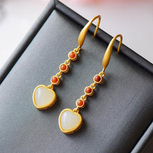 Load image into Gallery viewer, Designer Original Natural Fine White Jade Heart-shaped Long Earrings Elegant Luxury Exquisite Ladies Silver Jewelry
