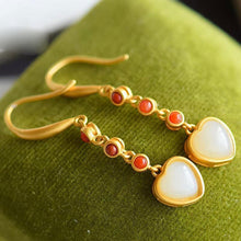 Load image into Gallery viewer, Designer Original Natural Fine White Jade Heart-shaped Long Earrings Elegant Luxury Exquisite Ladies Silver Jewelry
