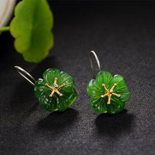 Load image into Gallery viewer, Lokaloca Original Natural Fine Jade Jasper Green Plum Blossom Earrings
