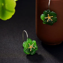 Load image into Gallery viewer, Lokaloca Original Natural Fine Jade Jasper Green Plum Blossom Earrings
