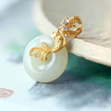 Load image into Gallery viewer, Designer Original Natural Fine White Jade Koi Pendant Necklace Retro Luxury Ladies Silver Jewelry
