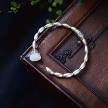 Load image into Gallery viewer, Designer Original New Natural Fine White Jade Lotus Bracelet Exquisite Elegant Luxury Ladies Silver Jewelry
