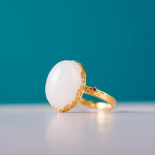 Load image into Gallery viewer, Designer Original Natural Fine White Jade Oval Opening Adjustable Ring Retro Style High-end Ladies Jewelry
